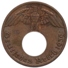 Монета 1 рейхспфенниг 1939 года G Германия (аверс)