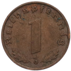 Монета 1 рейхспфенниг 1939 года G Германия (реверс)