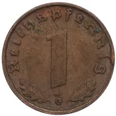 Монета 1 рейхспфенниг 1939 года G Германия (реверс)