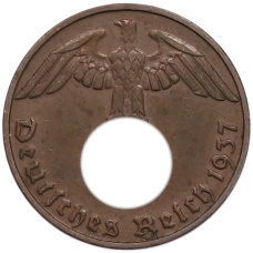 Монета 1 рейхспфенниг 1937 года D Германия (аверс)