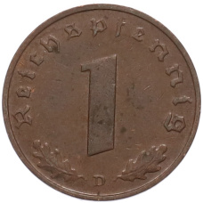 Монета 1 рейхспфенниг 1937 года D Германия (реверс)