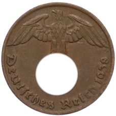 Монета 1 рейхспфенниг 1938 года G Германия (аверс)