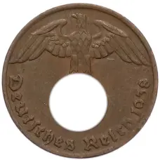 Монета 1 рейхспфенниг 1938 года G Германия (аверс)