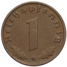 Монета 1 рейхспфенниг 1938 года G Германия (реверс)