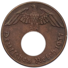 Монета 1 рейхспфенниг 1937 года A Германия (аверс)