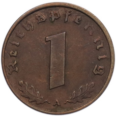 Монета 1 рейхспфенниг 1937 года A Германия (реверс)