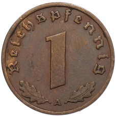 Монета 1 рейхспфенниг 1937 года A Германия (реверс)