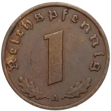 Монета 1 рейхспфенниг 1937 года A Германия (реверс)