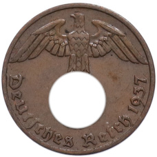Монета 1 рейхспфенниг 1937 года A Германия (аверс)