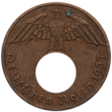 Монета 1 рейхспфенниг 1937 года A Германия (аверс)