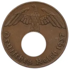 Монета 1 рейхспфенниг 1937 года J Германия (аверс)