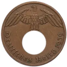 Монета 1 рейхспфенниг 1939 года A Германия (аверс)