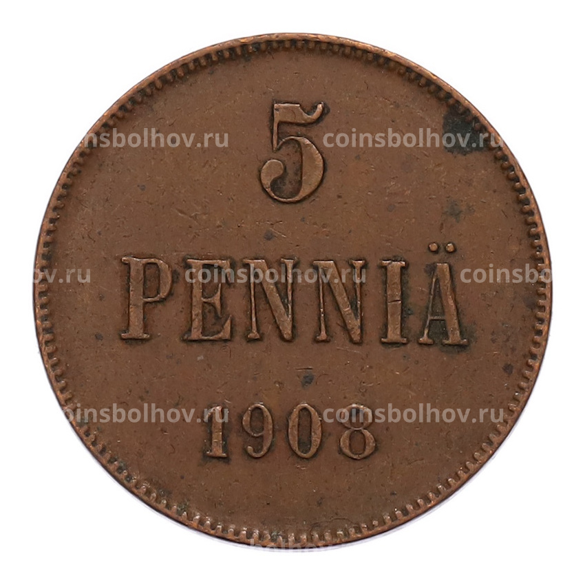 Монета 5 пенни 1908 года Русская Финляндия