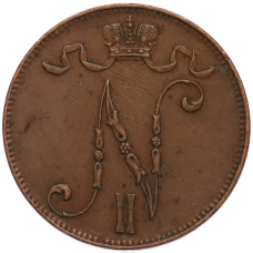 Монета 5 пенни 1908 года Русская Финляндия (реверс)