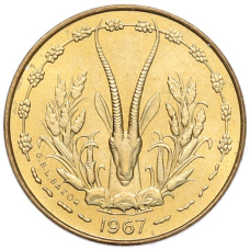 Монета 5 франков 1967 года Западно-Африканский валютный союз (аверс)