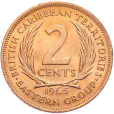Монета 2 цента 1965 года Британские Восточные Карибы (аверс)