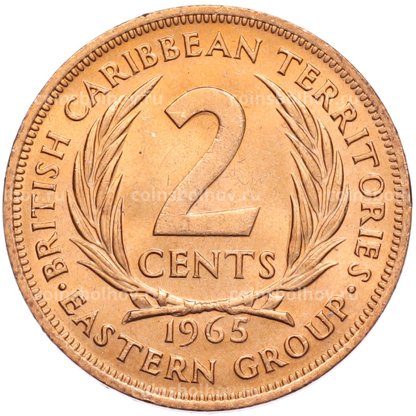 Монета 2 цента 1965 года Британские Восточные Карибы
