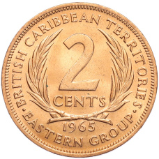 Монета 2 цента 1965 года Британские Восточные Карибы (аверс)