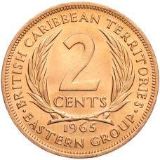 Монета 2 цента 1965 года Британские Восточные Карибы (аверс)