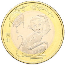 Монета 10 юаней 2016 года Китай «Китайский гороскоп — Год обезьяны» (аверс)