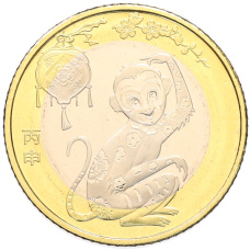 Монета 10 юаней 2016 года Китай «Китайский гороскоп — Год обезьяны» (аверс)