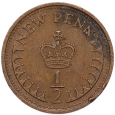 Монета 1/2 нового пенни 1971 года Великобритания (аверс)