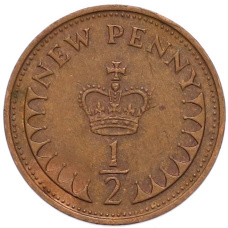 Монета 1/2 нового пенни 1971 года Великобритания (аверс)