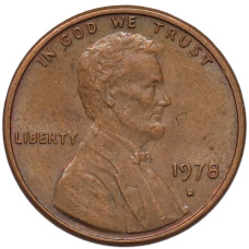 Монета 1 цент 1978 года D США (аверс)