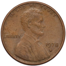 Монета 1 цент 1978 года D США (аверс)