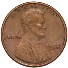 Монета 1 цент 1978 года D США (аверс)