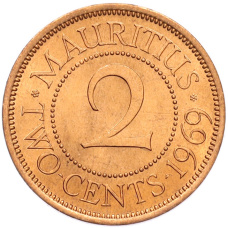 Монета 2 цента 1969 года Британский Маврикий (аверс)