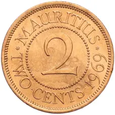 Монета 2 цента 1969 года Британский Маврикий (аверс)
