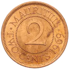 Монета 2 цента 1969 года Британский Маврикий (аверс)