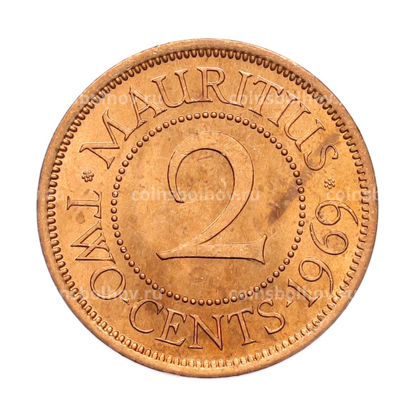 Монета 2 цента 1969 года Британский Маврикий