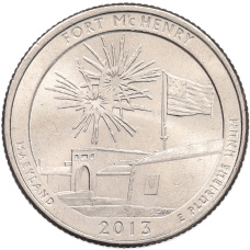 Монета 1/4 доллара (25 центов) 2013 года P США «Национальные парки — №19 Форт Мак-Генри» (аверс)
