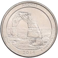 Монета 1/4 доллара (25 центов) 2014 года D США «Национальные парки — №23 Национальный парк Арки» (аверс)