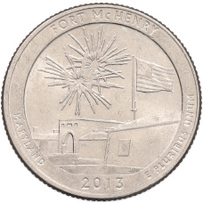 Монета 1/4 доллара (25 центов) 2013 года D США «Национальные парки — №19 Форт Мак-Генри» (аверс)