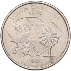 Монета 1/4 доллара (25 центов) 2000 года P США «Штаты и территории — Штат Южная Каролина» (аверс)