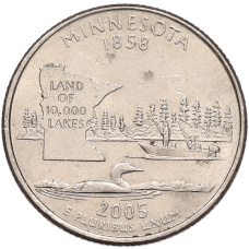 Монета 1/4 доллара (25 центов) 2005 года P США «Штаты и территории — Штат Миннесота» (аверс)