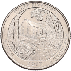 Монета 1/4 доллара (25 центов) 2017 года P США «Национальные парки — №38 Водные пути Озарк» (аверс)