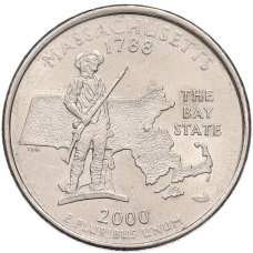 Монета 1/4 доллара (25 центов) 2000 года P США «Штаты и территории — Массачусетс» (аверс)