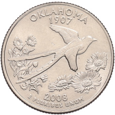Монета 1/4 доллара (25 центов) 2008 года D США «Штаты и территории — Оклахома» (аверс)