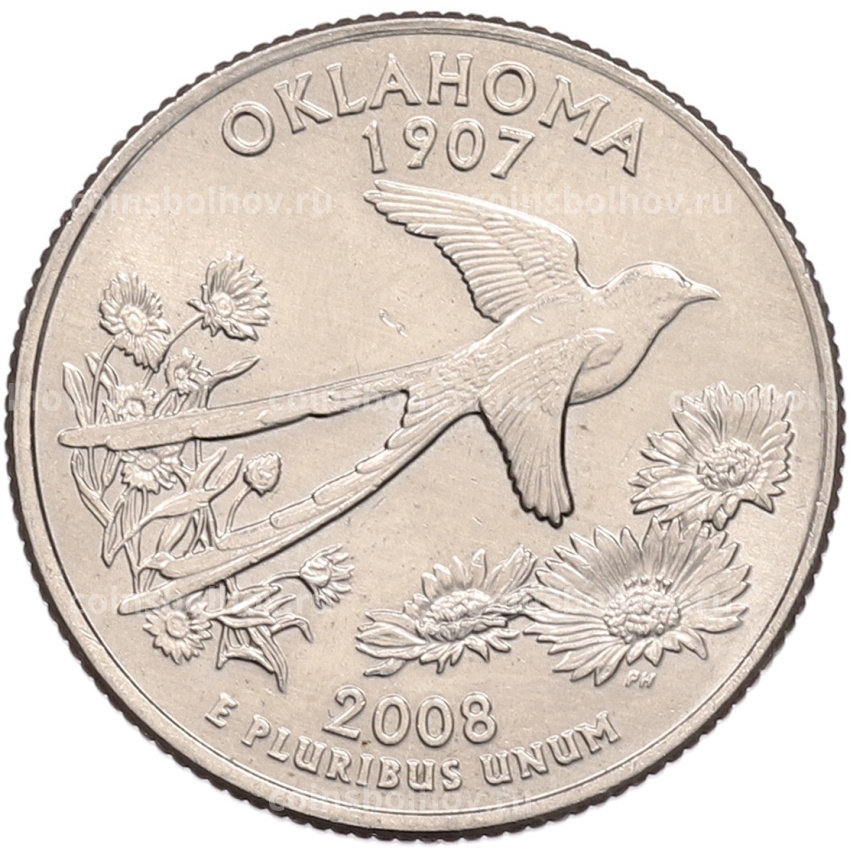 Монета 1/4 доллара (25 центов) 2008 года D США «Штаты и территории — Оклахома»