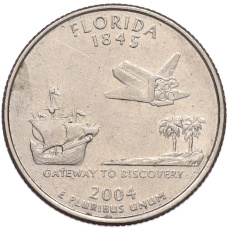 Монета 1/4 доллара (25 центов) 2004 года D США «Штаты и территории — Флорида» (аверс)