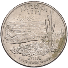 Монета 1/4 доллара (25 центов) 2008 года P США «Штаты и территории — Аризона» (аверс)
