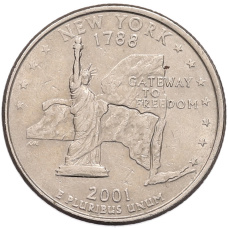 Монета 1/4 доллара (25 центов) 2001 года P США «Штаты и территории — Нью-Йорк» (аверс)