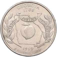 Монета 1/4 доллара (25 центов) 1999 года P США «Штаты и территории — Штат Джорджия» (аверс)