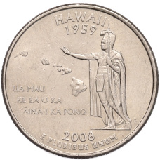 Монета 1/4 доллара (25 центов) 2008 года P США «Штаты и территории — Гавайи» (аверс)