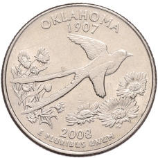 Монета 1/4 доллара (25 центов) 2008 года P США «Штаты и территории — Оклахома» (аверс)