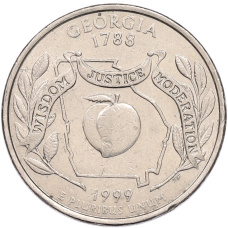 Монета 1/4 доллара (25 центов) 1999 года P США «Штаты и территории — Штат Джорджия» (аверс)